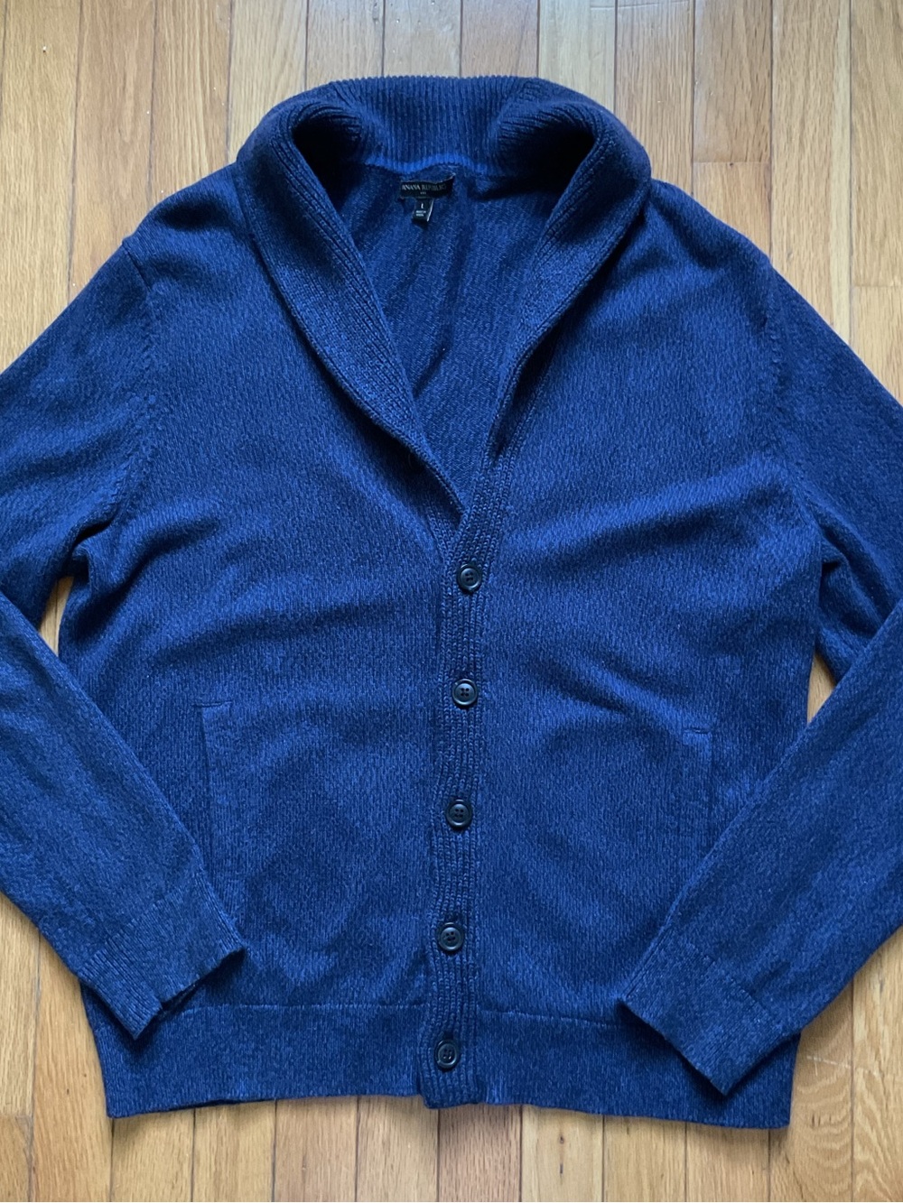 Banana Republic Shawl Sweater L Cardigan Navy Blue Old Money Grandpa